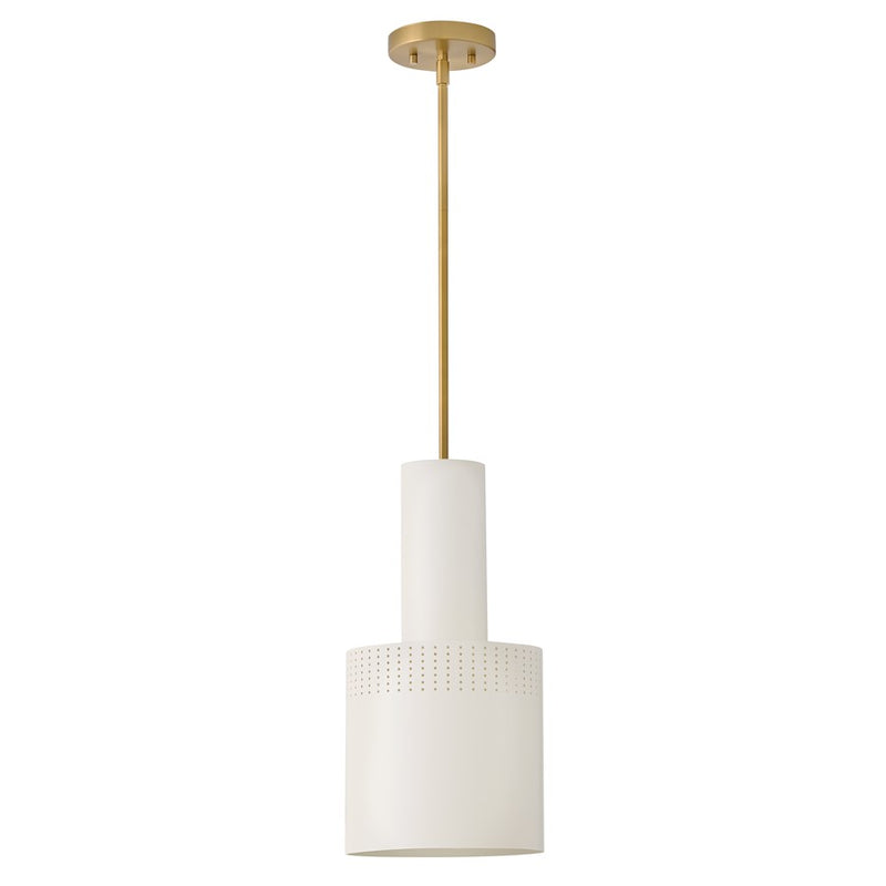Lark Casey 9in 1-Light Pendant | Modern Lacquered Brass Steel and Satin Off-White Shade | Kitchen Island & Dining Room | 9 x 9 x 18 in | Model 83687LCB-SO