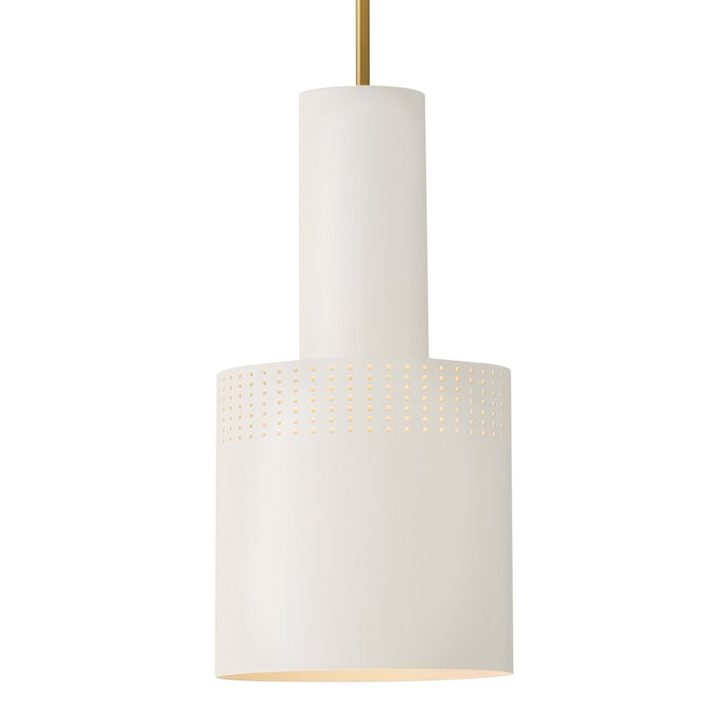 Lark Casey 9in 1-Light Pendant | Modern Lacquered Brass Steel and Satin Off-White Shade | Kitchen Island & Dining Room | 9 x 9 x 18 in | Model 83687LCB-SO
