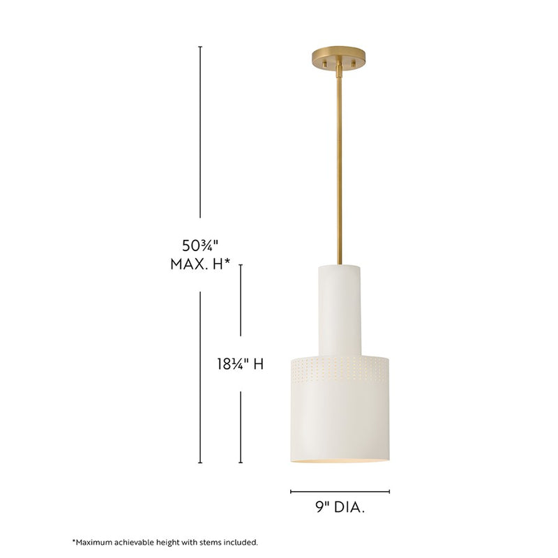 Lark Casey 1 Light 9" Pendant, Lacquered Brass/Satin Off White