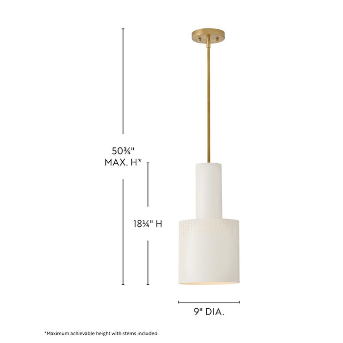 Lark Casey 1 Light 9" Pendant, Lacquered Brass/Satin Off White