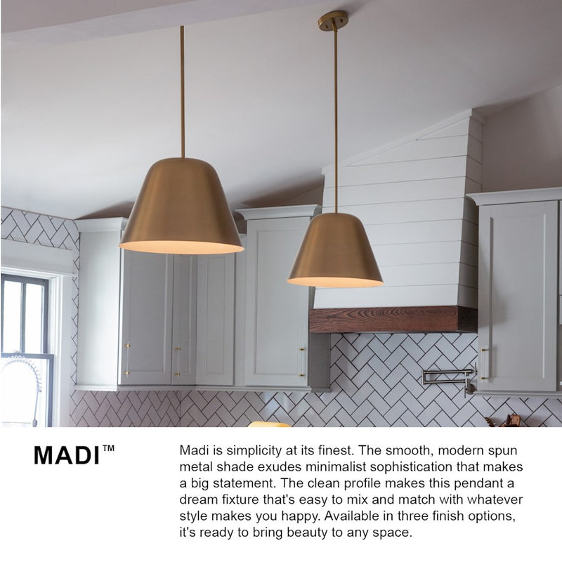 Lark Madi 16in 1-Light Pendant | Modern Lacquered Brass Steel and Matte White Shade | Kitchen Island & Dining Room | 16 x 16 x 11 in | Model 83707LCB-MW