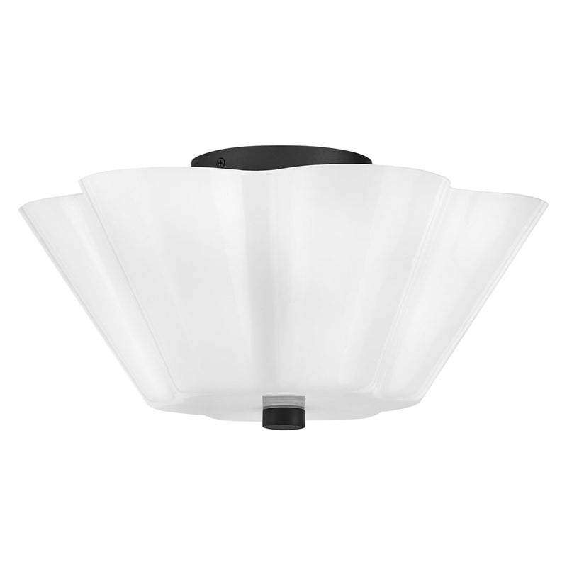 Lark Honey 15in 3-Light Semi-Flush Mount | Classic Black Steel and Cased Opal Glass | Entryway & Hallway | 15 x 15 x 7 in | Model 83713BK