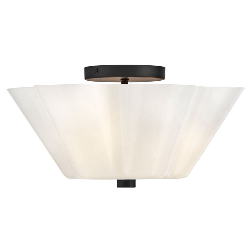 Lark Honey 15in 3-Light Semi-Flush Mount | Classic Black Steel and Cased Opal Glass | Entryway & Hallway | 15 x 15 x 7 in | Model 83713BK