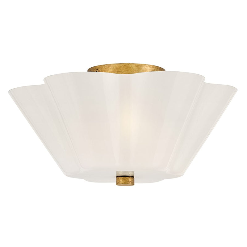 Lark Honey 3 Light Med. Semi-Flush Mount, Distressed Brass/Cased Opal - 83713DA
