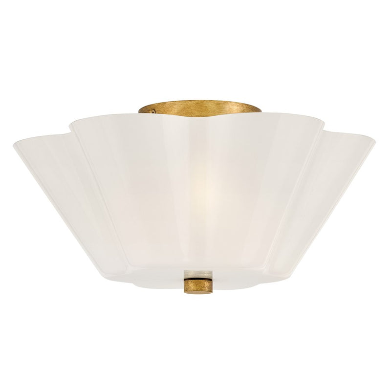 Lark Honey 15in 3-Light Semi-Flush Mount | Classic Distressed Brass Steel and Cased Opal Glass | Entryway & Hallway | 15 x 15 x 7 in | Model 83713DA