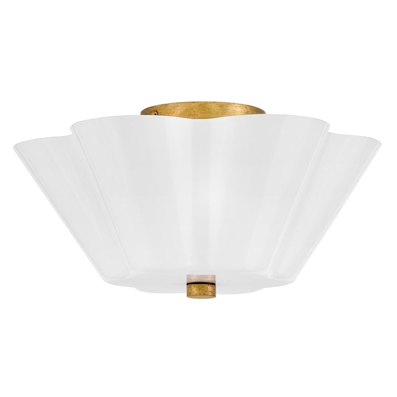 Lark Honey 3 Light Med. Semi-Flush Mount, Distressed Brass/Cased Opal
