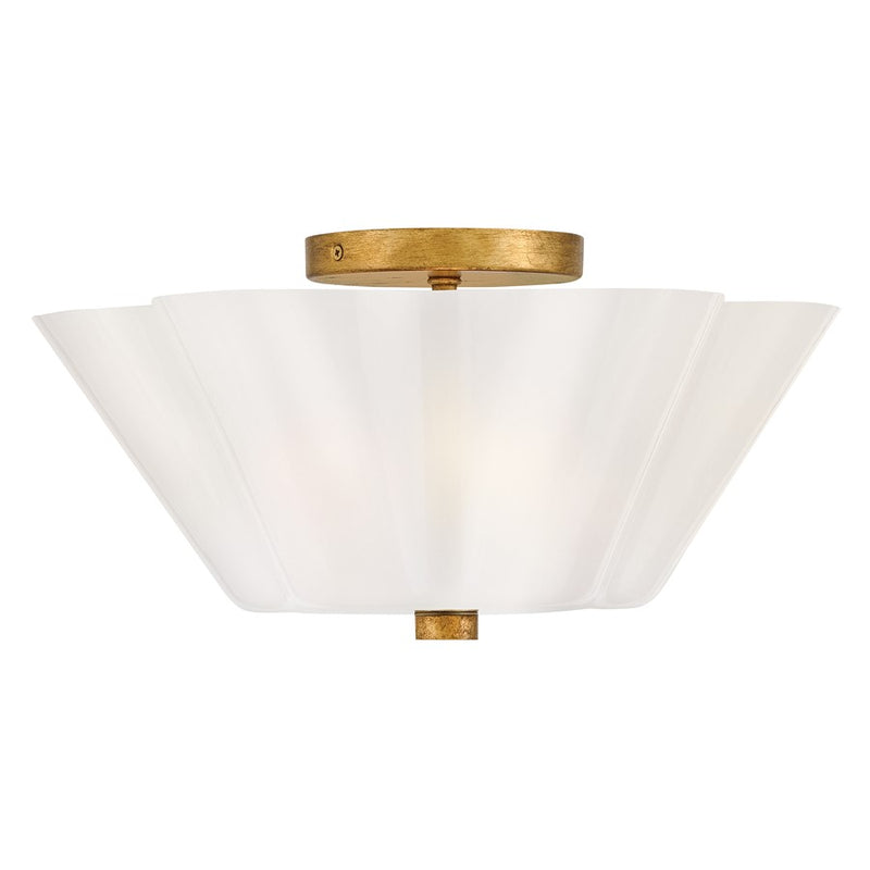 Lark Honey 15in 3-Light Semi-Flush Mount | Classic Distressed Brass Steel and Cased Opal Glass | Entryway & Hallway | 15 x 15 x 7 in | Model 83713DA