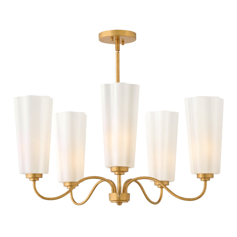 Hinkley Lark Honey 28in 5-Light Chandelier | Classic Distressed Brass and Cased Opal Glass | Dining Room & Living Room | 28 x 28 x 14 in | Model 83715DA