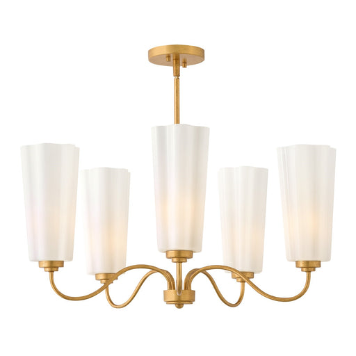 Hinkley Lark Honey 28in 5-Light Chandelier | Classic Distressed Brass and Cased Opal Glass | Dining Room & Living Room | 28 x 28 x 14 in | Model 83715DA