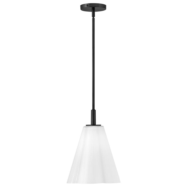 Lark Honey 11in 1-Light Small Pendant | Classic Black Steel and Cased Opal Glass | Kitchen Island & Dining Room | 11 x 11 x 14 in | Model 83717BK