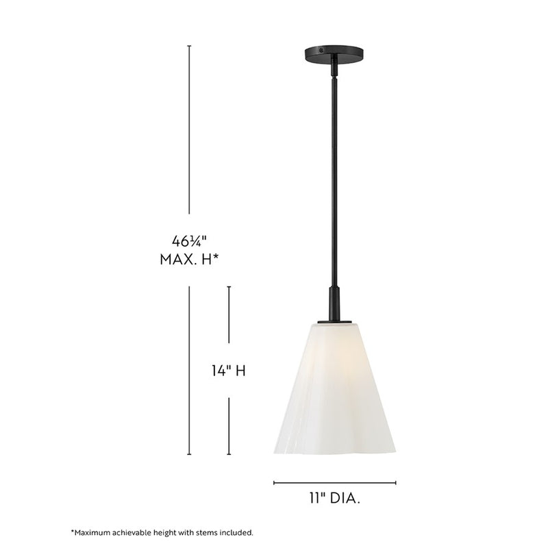 Lark Honey 11in 1-Light Small Pendant | Classic Black Steel and Cased Opal Glass | Kitchen Island & Dining Room | 11 x 11 x 14 in | Model 83717BK
