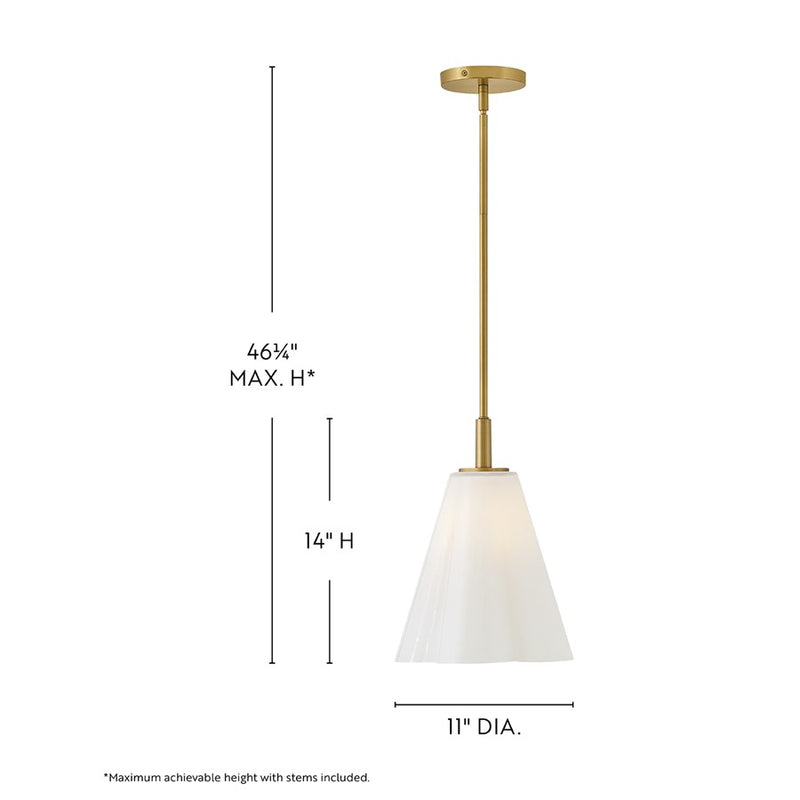 Lark Honey 1-Light Small Pendant | Classic Lacquered Brass Steel and Cased Opal Glass | Kitchen Island & Dining Room | 11 x 11 x 14 in | Model 83717LCB