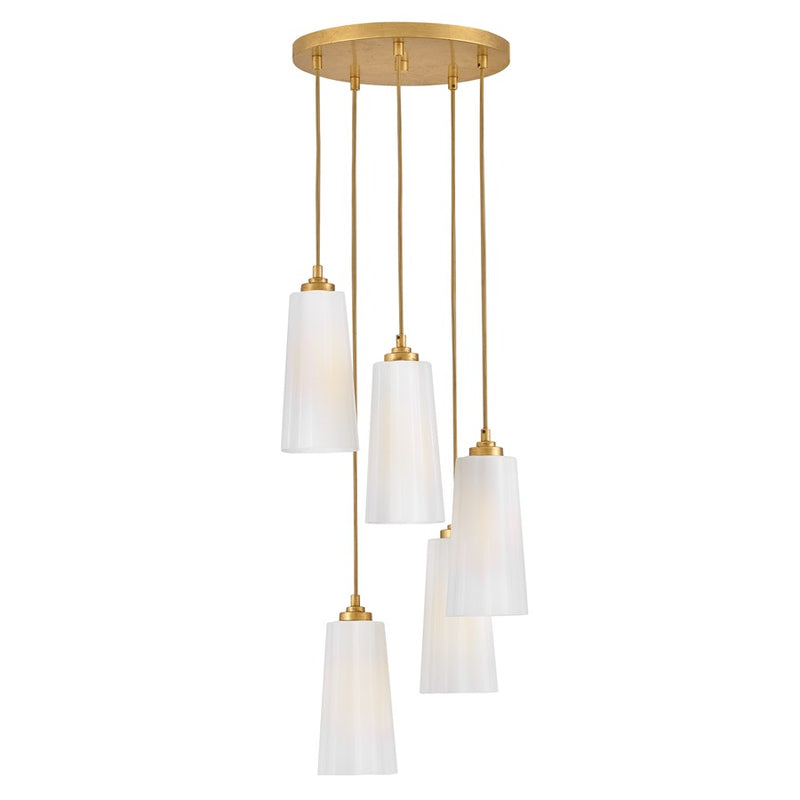 Lark Honey 16in 5-Light Chandelier | Classic Distressed Brass Steel and Cased Opal Glass | Dining Room & Living Room | 16 x 16 x 46 in | Model 83718DA