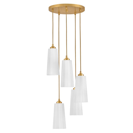 Lark Honey 5 Light Small Chandelier, Distressed Brass/Cased Opal