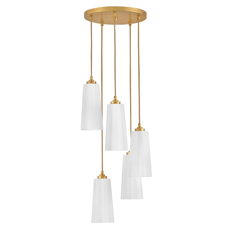 Lark Honey 16in 5-Light Chandelier | Classic Distressed Brass Steel and Cased Opal Glass | Dining Room & Living Room | 16 x 16 x 46 in | Model 83718DA