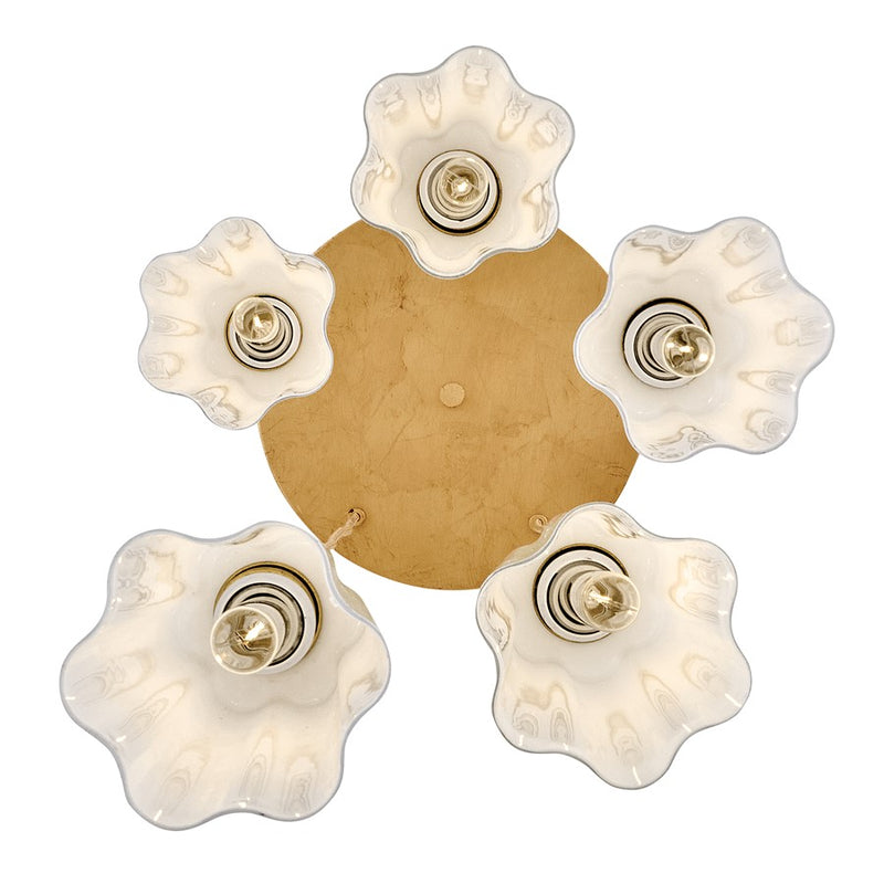 Lark Honey 5 Light Small Chandelier, Distressed Brass/Cased Opal