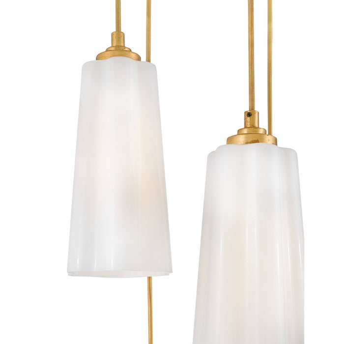 Lark Honey 5 Light Small Chandelier, Distressed Brass/Cased Opal