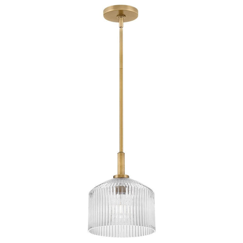 Lark Lisette 9in 1-Light Small Pendant | Transitional Lacquered Brass Steel and Clear Ribbed Glass | Kitchen Island & Dining Room | 9 x 9 | Model 83727LCB