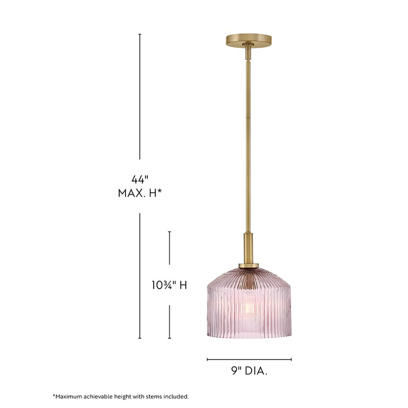 Lark Lisette 9in 1-Light Small Pendant | Classic Lacquered Brass Steel and Rose Glass | Kitchen Island & Dining Room | 9 x 9 x 10 in | Model 83727LCB-RO