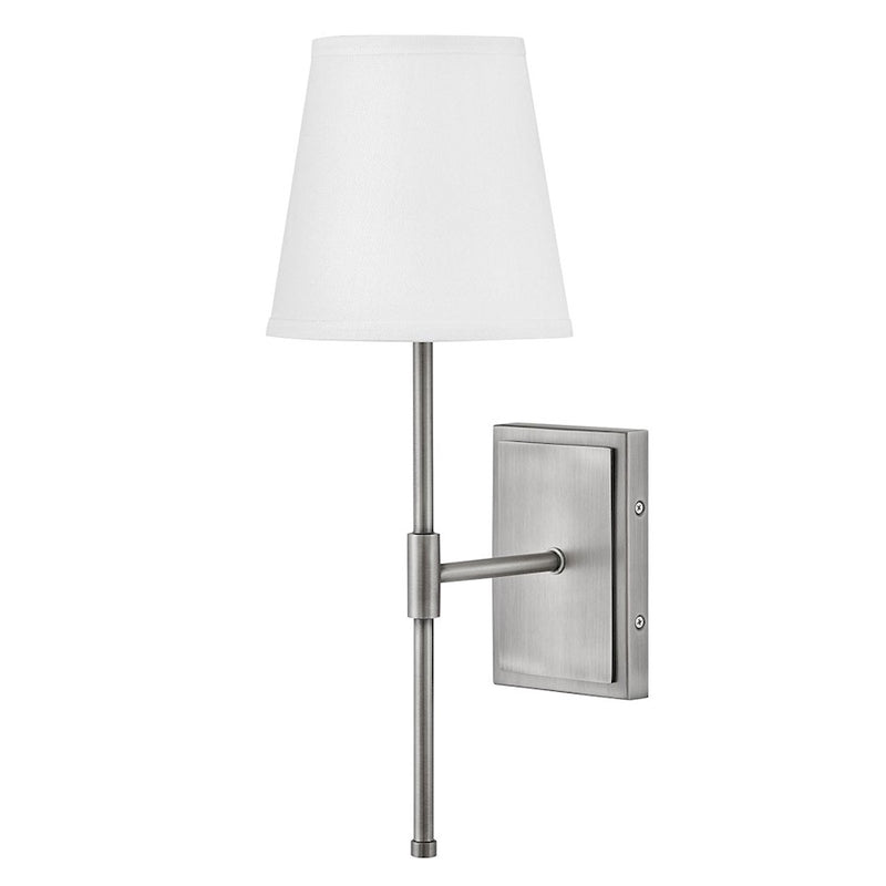 Lark Beale 1-Light Wall Sconce | Classic Antique Nickel Steel and White Linen Shade | Bedroom & Hallway Accent Light | 9 x 7 x 19 in | Model 83770AN