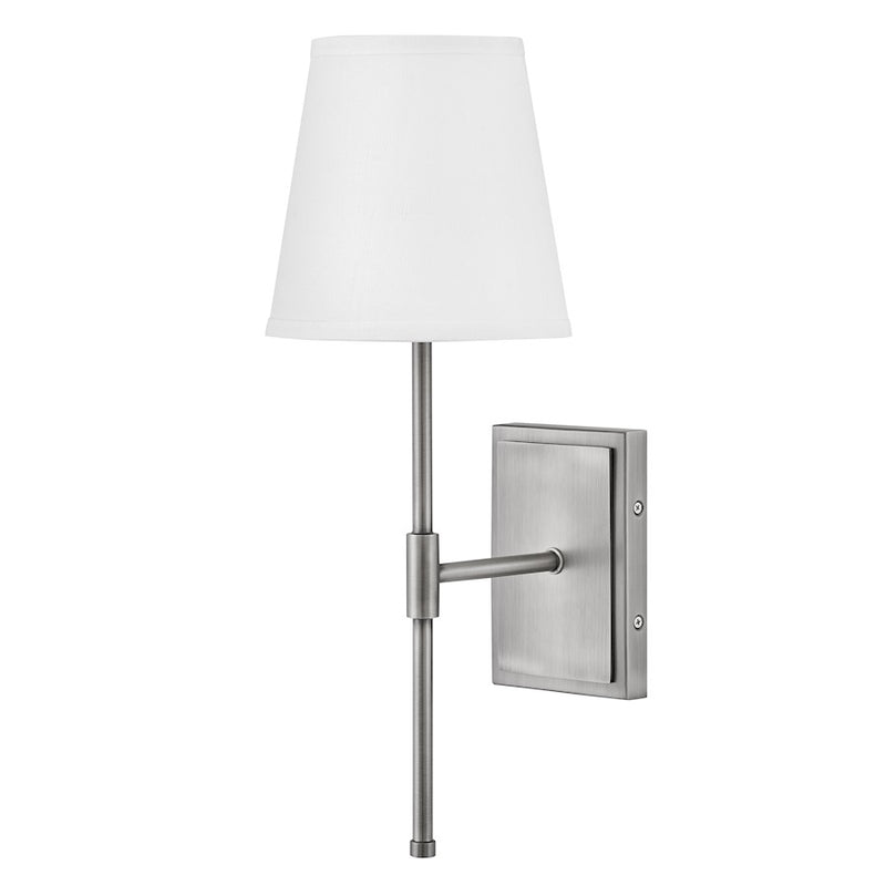 Lark Beale 1-Light Wall Sconce | Classic Antique Nickel Steel and White Linen Shade | Bedroom & Hallway Accent Light | 9 x 7 x 19 in | Model 83770AN
