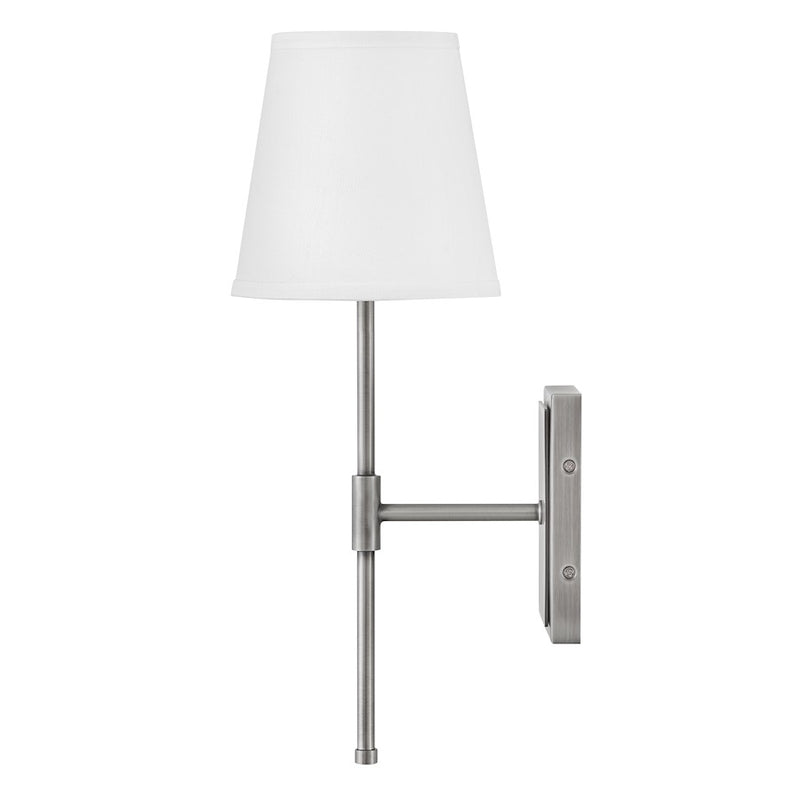 Lark Beale 1-Light Wall Sconce | Classic Antique Nickel Steel and White Linen Shade | Bedroom & Hallway Accent Light | 9 x 7 x 19 in | Model 83770AN