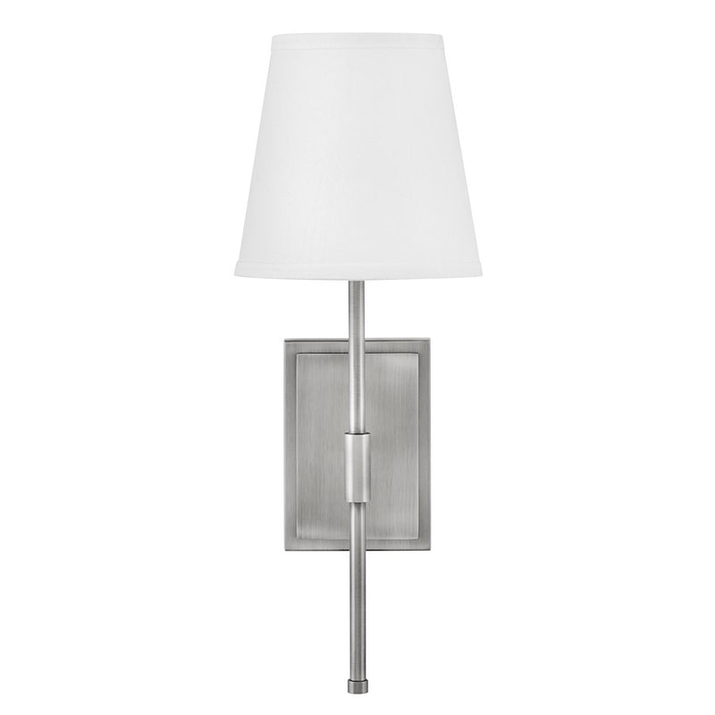 Lark Beale 1-Light Wall Sconce | Classic Antique Nickel Steel and White Linen Shade | Bedroom & Hallway Accent Light | 9 x 7 x 19 in | Model 83770AN