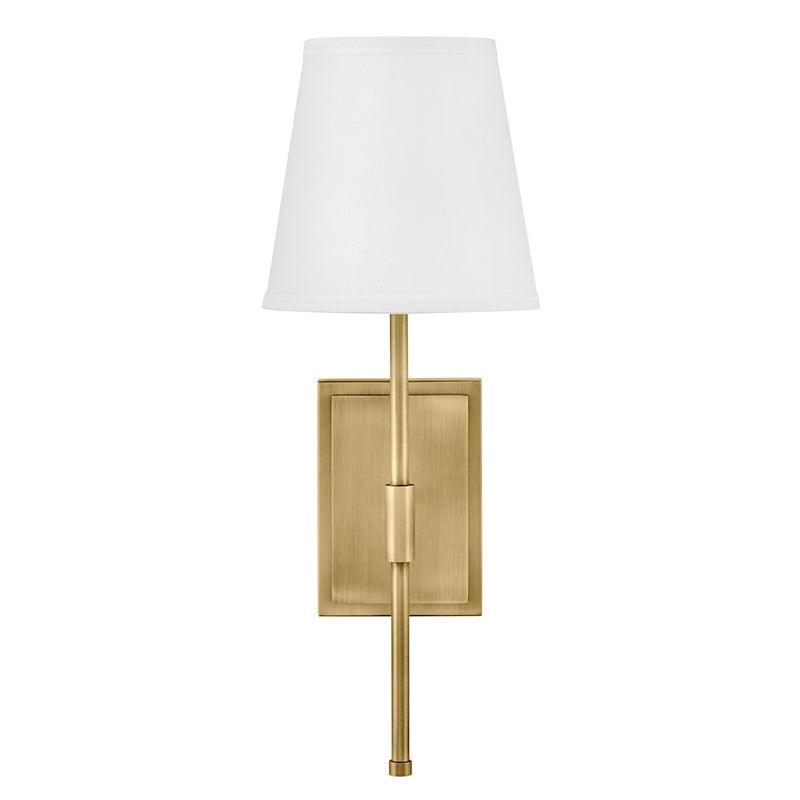 Lark Beale 1-Light Wall Sconce | Classic Lacquered Brass Steel and White Linen Shade | Living Room & Hallway Accent | 9 x 7 x 19 in | Model 83770LCB