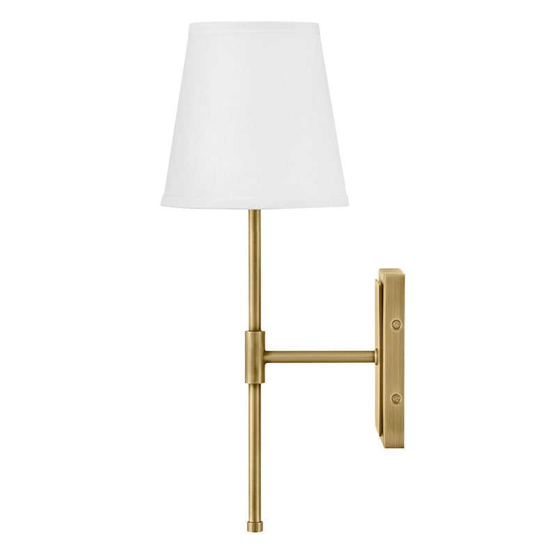 Lark Beale 1-Light Wall Sconce | Classic Lacquered Brass Steel and White Linen Shade | Living Room & Hallway Accent | 9 x 7 x 19 in | Model 83770LCB