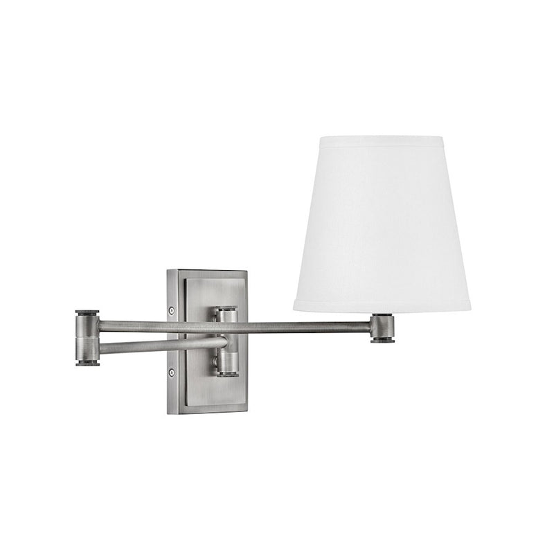 Lark Beale 14in 1-Light Wall Sconce | Classic Antique Nickel Steel and White Linen Shade | Bedroom & Hallway Accent Light | 14 x 7 x 11.5 | Model 83772AN