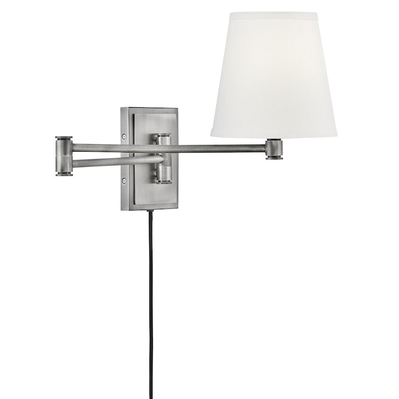 Lark Beale 14in 1-Light Wall Sconce | Classic Antique Nickel Steel and White Linen Shade | Bedroom & Hallway Accent Light | 14 x 7 x 11.5 | Model 83772AN