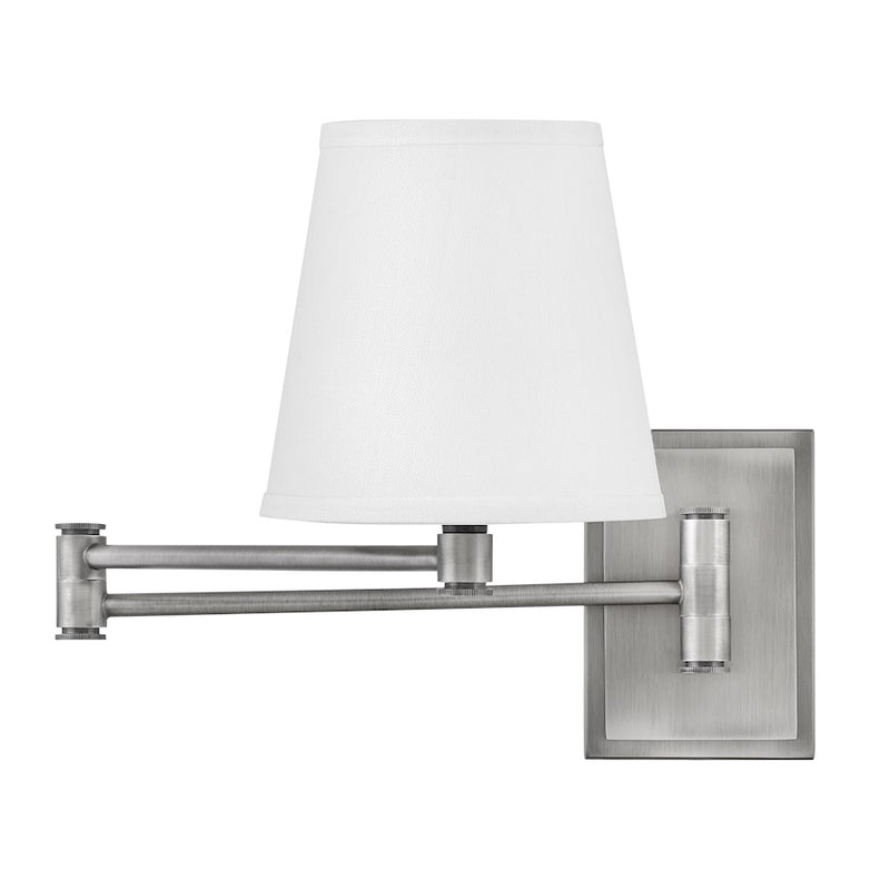 Lark Beale 14in 1-Light Wall Sconce | Classic Antique Nickel Steel and White Linen Shade | Bedroom & Hallway Accent Light | 14 x 7 x 11.5 | Model 83772AN