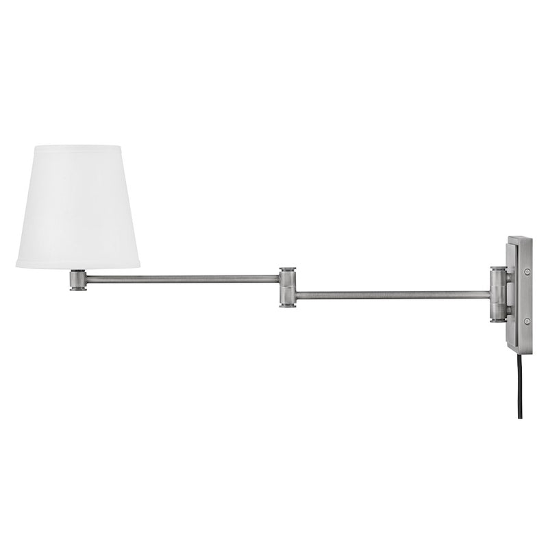 Lark Beale 14in 1-Light Wall Sconce | Classic Antique Nickel Steel and White Linen Shade | Bedroom & Hallway Accent Light | 14 x 7 x 11.5 | Model 83772AN