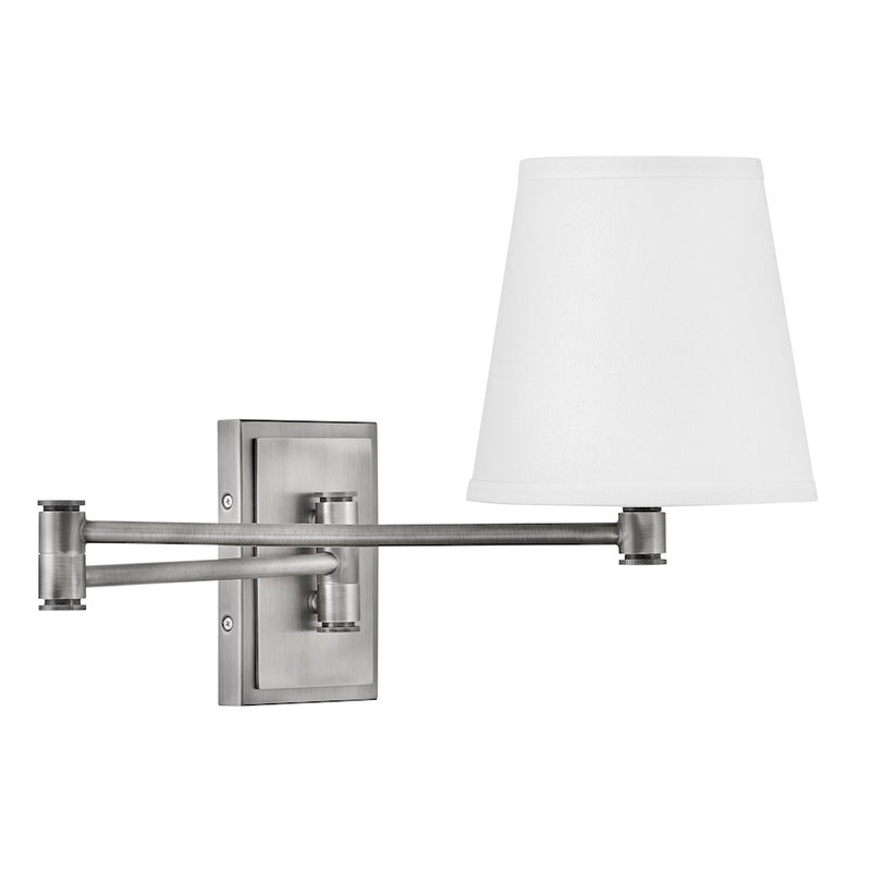 Lark Beale 14in 1-Light Wall Sconce | Classic Antique Nickel Steel and White Linen Shade | Bedroom & Hallway Accent Light | 14 x 7 x 11.5 | Model 83772AN