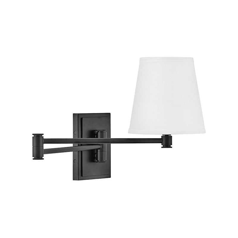 Lark Beale 14in 1-Light Wall Sconce | Classic Black Steel and White Linen Shade | Bedroom & Hallway Accent Light | 14 x 7 x 11 in | Model 83772BK