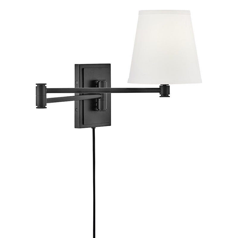 Lark Beale 14in 1-Light Wall Sconce | Classic Black Steel and White Linen Shade | Bedroom & Hallway Accent Light | 14 x 7 x 11 in | Model 83772BK