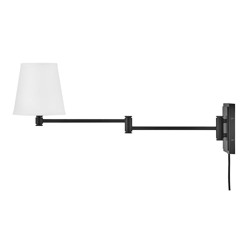 Lark Beale 14in 1-Light Wall Sconce | Classic Black Steel and White Linen Shade | Bedroom & Hallway Accent Light | 14 x 7 x 11 in | Model 83772BK
