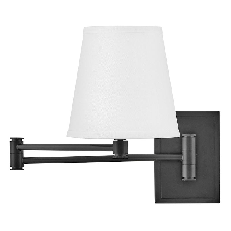 Lark Beale 14in 1-Light Wall Sconce | Classic Black Steel and White Linen Shade | Bedroom & Hallway Accent Light | 14 x 7 x 11 in | Model 83772BK