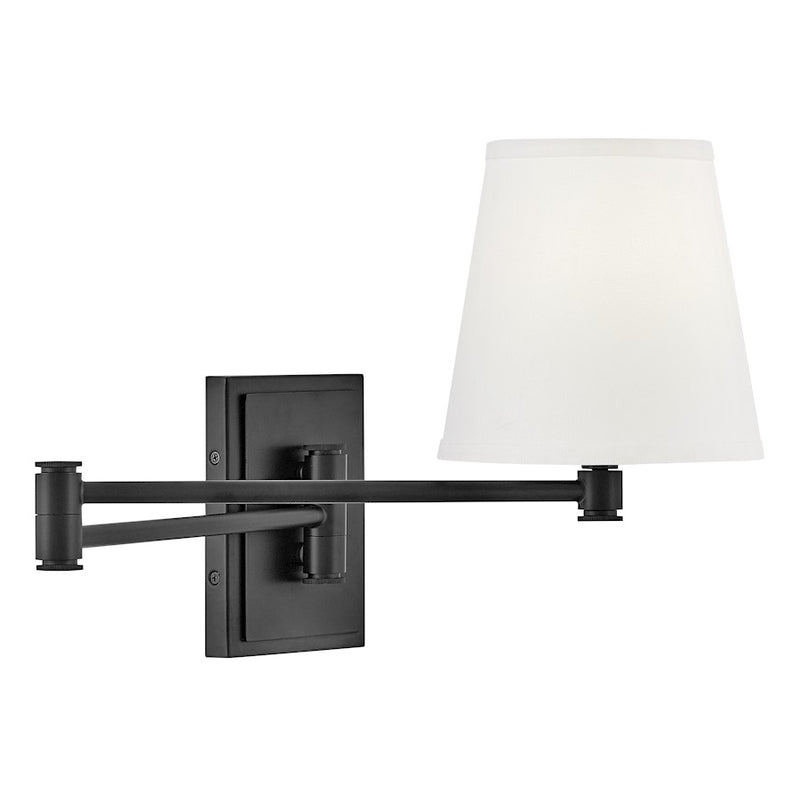 Lark Beale 14in 1-Light Wall Sconce | Classic Black Steel and White Linen Shade | Bedroom & Hallway Accent Light | 14 x 7 x 11 in | Model 83772BK