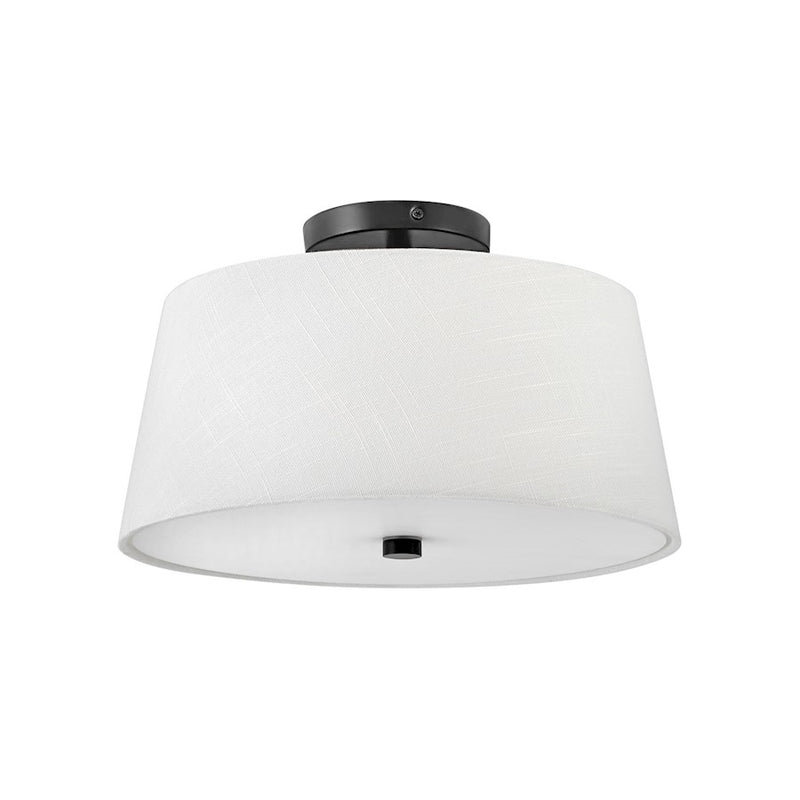Lark Beale 14in 2-Light Flush Mount | Transitional Black Steel and White Linen Acrylic | Bedroom & Hallway Ambient Light | 14 x 14 x 8 in | Model 83773BK