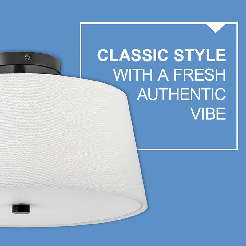 Lark Beale 14in 2-Light Flush Mount | Transitional Black Steel and White Linen Acrylic | Bedroom & Hallway Ambient Light | 14 x 14 x 8 in | Model 83773BK