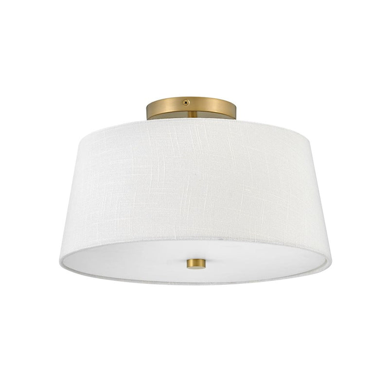 Lark Beale 14in 2-Light Flush Mount | Transitional Lacquered Brass Steel and White Linen Acrylic Lens | Bedroom & Hallway Ceiling Light | Model 83773LCB