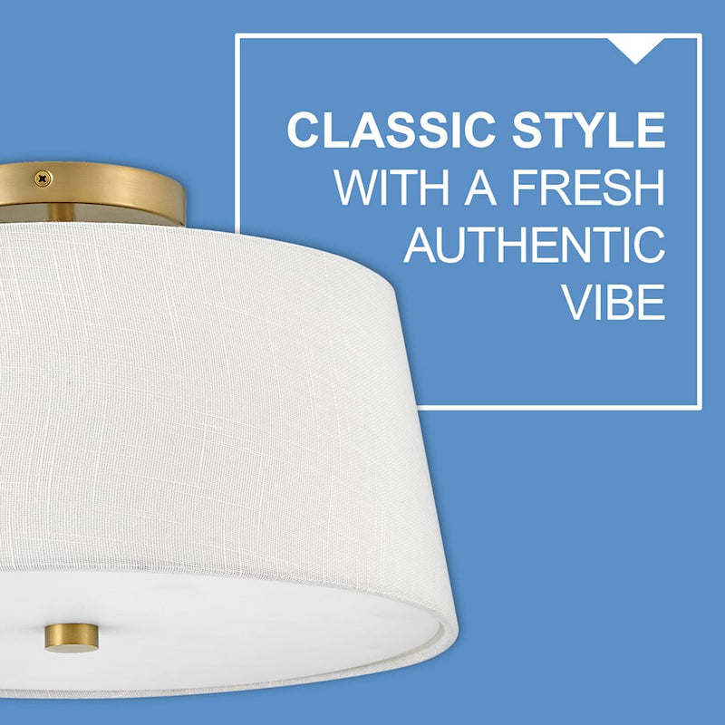 Lark Beale 14in 2-Light Flush Mount | Transitional Lacquered Brass Steel and White Linen Acrylic Lens | Bedroom & Hallway Ceiling Light | Model 83773LCB