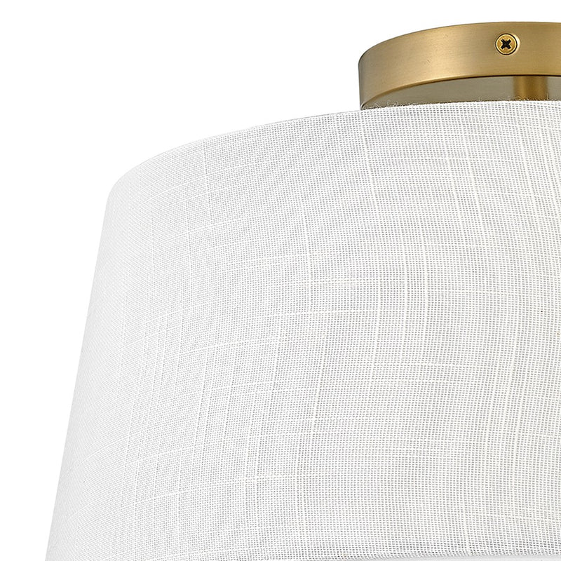 Lark Beale 14in 2-Light Flush Mount | Transitional Lacquered Brass Steel and White Linen Acrylic Lens | Bedroom & Hallway Ceiling Light | Model 83773LCB