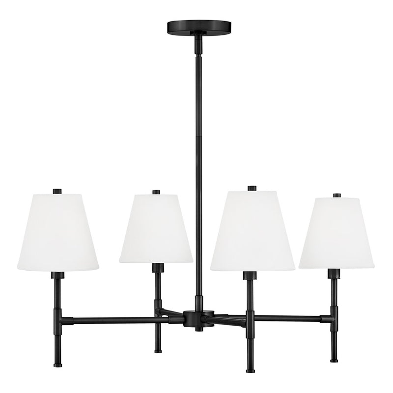 Lark Beale 28in 4-Light Chandelier | Classic Black Steel and White Linen Shade | Living Room & Dining Room | 28 x 28 x 13 in | Model 83774BK