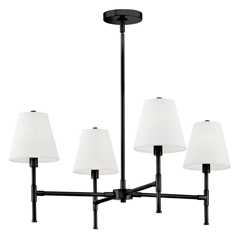 Lark Beale 28in 4-Light Chandelier | Classic Black Steel and White Linen Shade | Living Room & Dining Room | 28 x 28 x 13 in | Model 83774BK