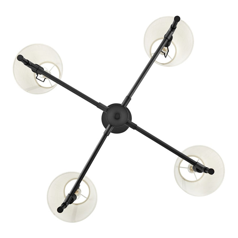Lark Beale 28in 4-Light Chandelier | Classic Black Steel and White Linen Shade | Living Room & Dining Room | 28 x 28 x 13 in | Model 83774BK