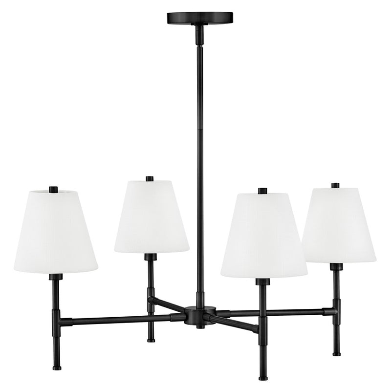 Lark Beale 28in 4-Light Chandelier | Classic Black Steel and White Linen Shade | Living Room & Dining Room | 28 x 28 x 13 in | Model 83774BK