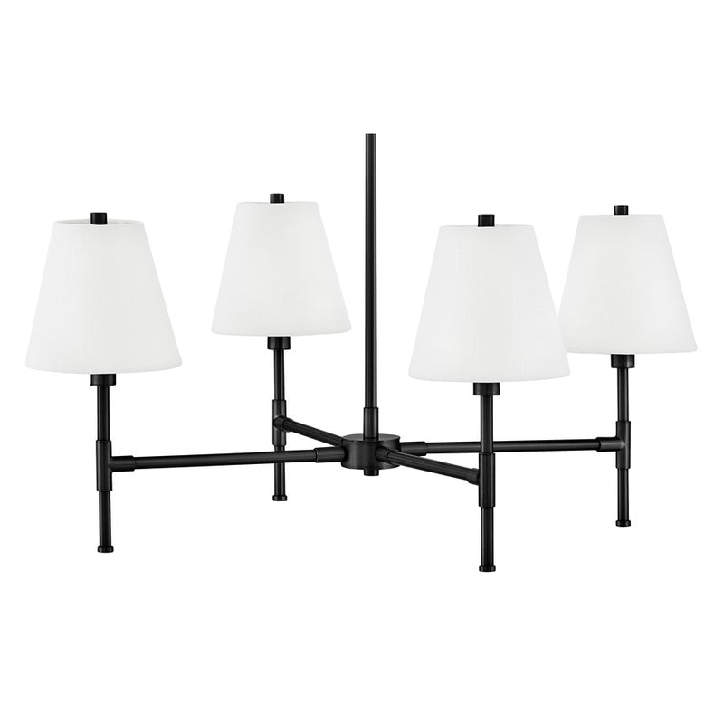 Lark Beale 28in 4-Light Chandelier | Classic Black Steel and White Linen Shade | Living Room & Dining Room | 28 x 28 x 13 in | Model 83774BK