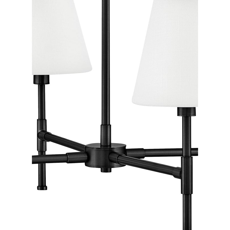 Lark Beale 28in 4-Light Chandelier | Classic Black Steel and White Linen Shade | Living Room & Dining Room | 28 x 28 x 13 in | Model 83774BK